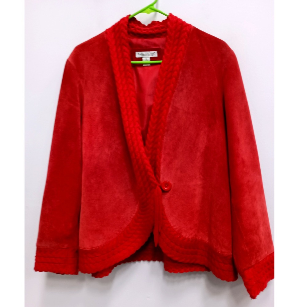 Coldwater Creek Suede Knit Trim Jacket Womens 1X Red One Button Mixed Media